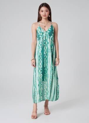 Robe longue tissage crêpe fines bretelles vert VILA femme