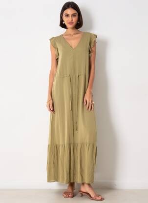 Robe longue manches courtes manches courtes vert B.YOUNG femme