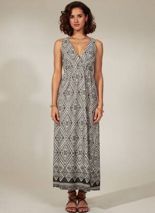 Robe longue imprimé fantaisie fines bretelles noir MASQUENADA femme