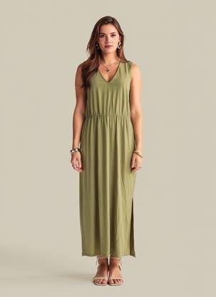 Robe longue sans manche sans manche vert VILA femme