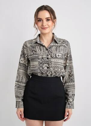 Chemisier imprimé fantaisie manches longues noir MOLLY BRACKEN femme