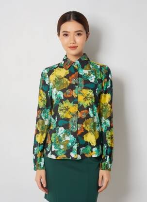 Chemisier imprimé fleurs manches longues noir B.YOUNG femme