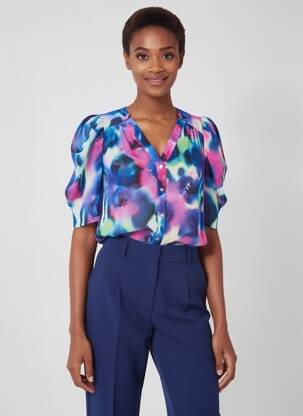 Chemisier manches courtes manches courtes bleu MORGAN femme