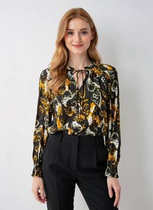 Blouse tissage popeline manches longues noir VILA femme