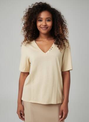 T-shirt col v manches courtes beige VILA femme
