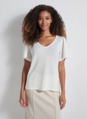 T-shirt col v manches courtes beige B.YOUNG femme