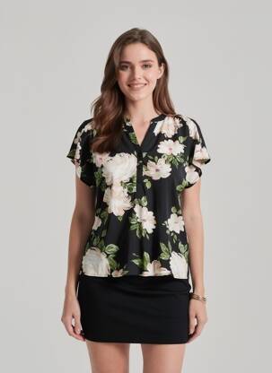 Blouse tissage popeline manches courtes noir B.YOUNG femme