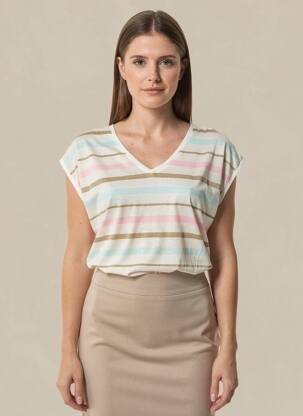 T-shirt col v manches courtes beige B.YOUNG femme