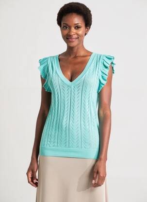 Pull maille ajourée manches courtes bleu MOLLY BRACKEN femme