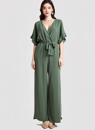 Combi-pantalon col cache-coeur manches courtes vert TIFFOSI femme