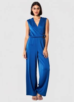 Combi-pantalon col cache-coeur manches courtes bleu TIFFOSI femme
