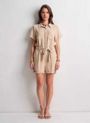 Combishort tissage crêpe manches courtes beige DEELUXE femme