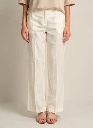 Pantalon droit tissage popeline taille normale beige B.YOUNG femme