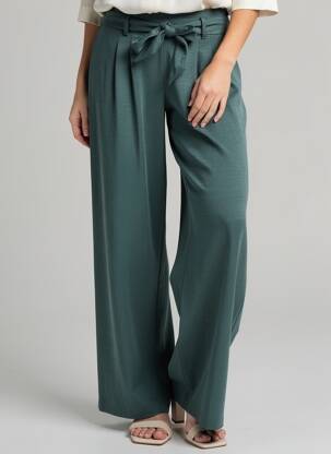 Pantalon large tissage popeline taille normale vert TIFFOSI femme