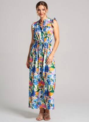 Robe longue manches courtes manches courtes bleu SCARLET ROOS femme