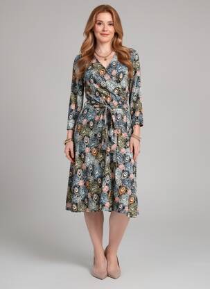 Robe mi-longue manches 3/4 manches 3/4 bleu L'ONKEL femme