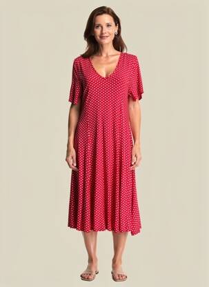 Robe mi-longue manches courtes manches courtes rouge ATLANTA femme