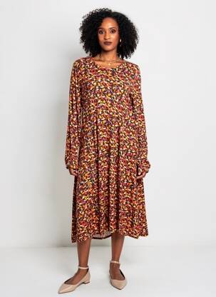 Robe mi-longue imprimé fleurs manches longues jaune AGATHE & LOUISE femme