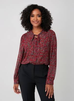 Chemisier imprimé fleurs manches longues rouge AGATHE & LOUISE femme