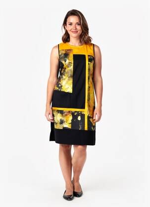Robe mi-longue imprimé fleurs sans manche jaune AURA BY FIGURE LIBRE femme