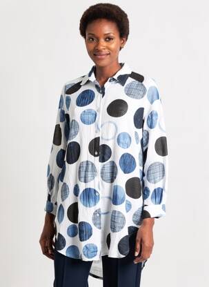 Tunique manches longues col chemisier bleu LAGON BLEU femme