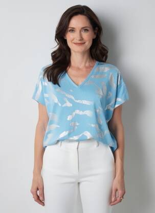 T-shirt coupe droite manches courtes bleu MARBLE femme