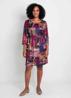 Robe mi-longue manches 3/4 manches 3/4 rouge VIE NOCTURNE femme