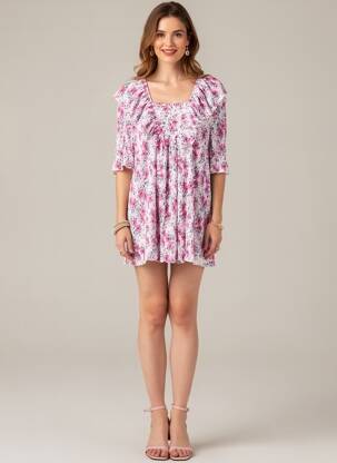 Robe courte coupe fluide manches courtes rose GANNI femme