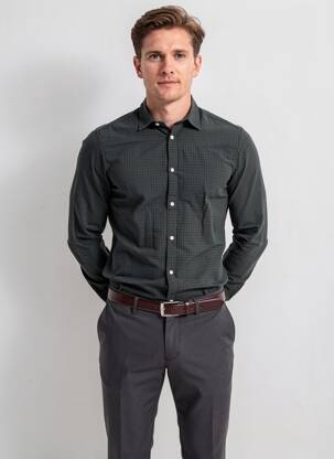 Chemise manches longues coupe cintrée vert KNOWLEDGE COTTON APPAREL homme