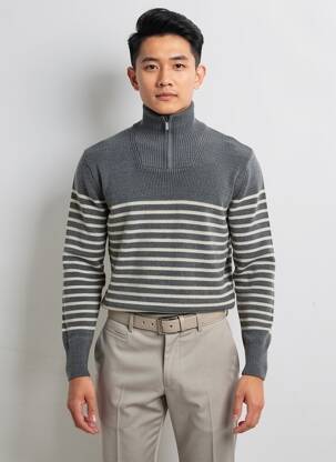 Pull stretch manches longues gris KNOWLEDGE COTTON APPAREL homme