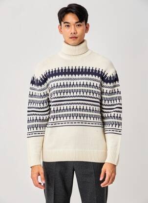 Pull col roulé maille tricot manches longues beige KNOWLEDGE COTTON APPAREL homme