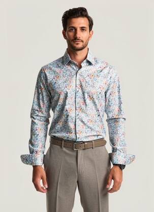 Chemise manches longues coupe droite bleu DARIO BELTRAN homme