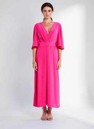 Robe longue tissage crêpe manches 3/4 rose BARILOCHE femme
