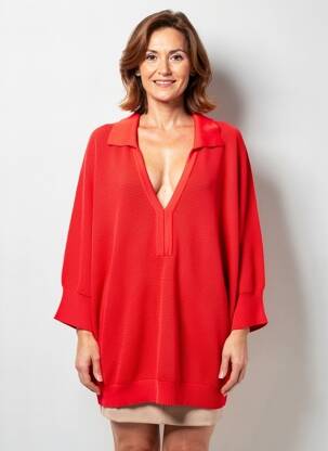 Pull maille ajourée manches 3/4 rouge MARBLE femme
