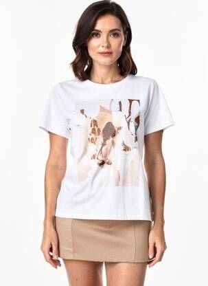 T-shirt sérigraphie manches courtes beige SIGNE NATURE femme
