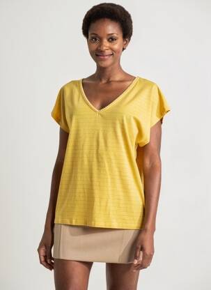 T-shirt col v manches courtes jaune C'EST BEAU LA VIE femme