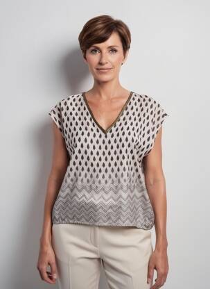 Top imprimé fantaisie manches courtes beige ANDAM femme