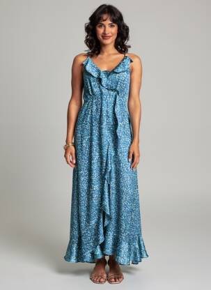 Robe longue imprimé fantaisie fines bretelles bleu MOLLY BRACKEN femme