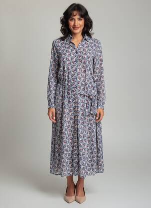 Robe longue imprimé fantaisie manches longues bleu LION OF PORCHES femme