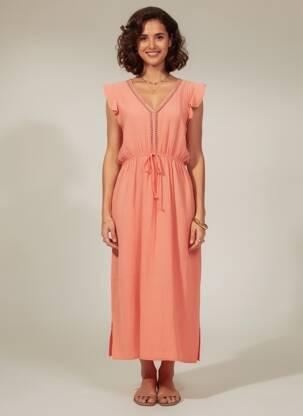 Robe longue manches courtes manches courtes orange MOLLY BRACKEN femme