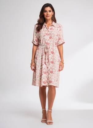 Robe mi-longue imprimé fleurs manches courtes orange C'EST BEAU LA VIE femme