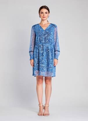 Robe courte coupe fluide manches longues bleu C'EST BEAU LA VIE femme