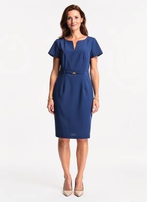 Robe mi-longue manches courtes manches courtes bleu ESTEL COLLECTION femme