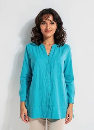 Tunique manches longues fermeture boutonnée sur le devant bleu DIANE LAURY femme