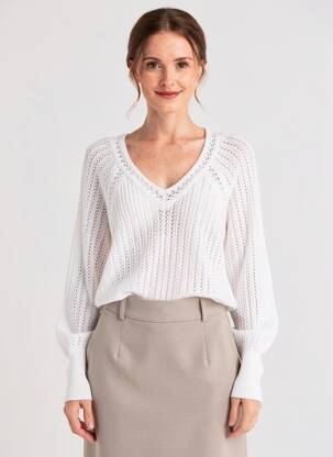 Pull maille ajourée manches longues blanc C'EST BEAU LA VIE femme