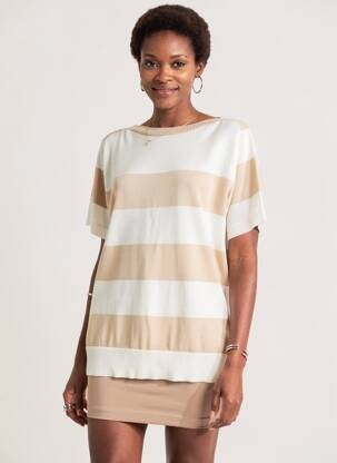 Pull col bateau manches courtes beige SIGNE NATURE femme