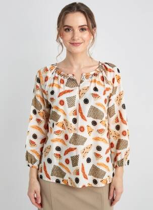 Blouse tissage popeline manches 3/4 orange AGATHE & LOUISE femme