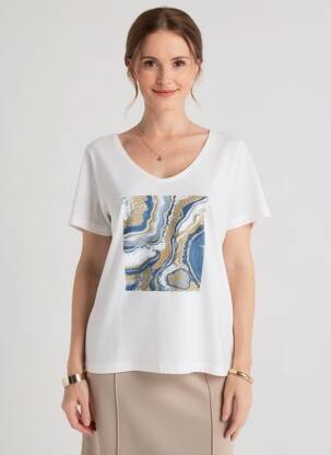 T-shirt col v manches courtes beige SIGNE NATURE femme