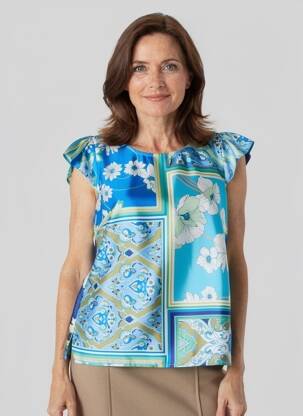 Top coupe fluide manches courtes bleu ESTEL COLLECTION femme