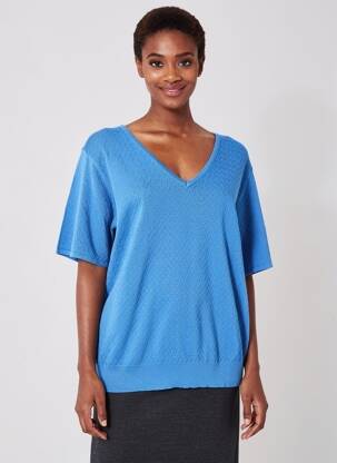 Pull col v manches courtes bleu C'EST BEAU LA VIE femme